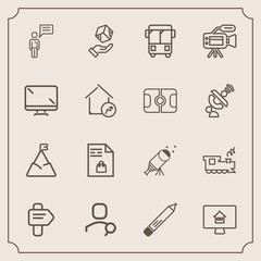 Modern, simple vector icon set with house, online, business, real, list, delivery, cargo, internet, travel, shopping, pen, property, chat, notebook, transportation, office, account, star, way icons