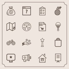 Modern, simple vector icon set with unknown, computer, page, internet, megaphone, home, financial, check, success, coin, tick, mark, bike, building, bomb, announcement, people, web, money, gift icons