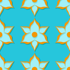 Seamless floral pattern. Orange and bright blue 3d designs