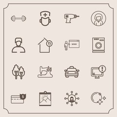 Modern, simple vector icon set with technology, cash, warning, monitor, craft, medicine, nature, picture, fashion, taxi, landscape, exercise, medical, star, coin, internet, business, surgeon icons