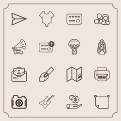 Fototapeta premium Modern, simple vector icon set with web, money, fashion, note, sign, business, equipment, map, world, internet, balance, post, card, camera, cute, printer, communication, model, paper, music icons