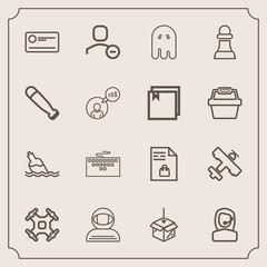 Modern, simple vector icon set with water, office, plane, aerial, payment, money, cosmonaut, center, technology, delete, market, spacesuit, travel, keyboard, computer, control, call, headset icons