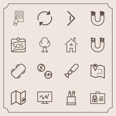 Fototapeta premium Modern, simple vector icon set with money, internet, field, currency, medical, education, magnetic, nuclear, travel, war, pencil, extreme, technology, location, doctor, skater, cash, diagnostic icons