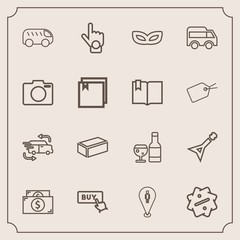 Modern, simple vector icon set with glass, transportation, move, travel, direction, drink, car, masquerade, music, camera, hand, cash, mask, index, money, finger, delivery, highway, finance, bus icons