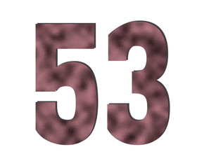 53 Number. Rose gold color. Shiny glass texture. Discount and sales theme. White isolated