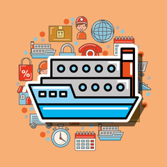 container ship cargo logistic and delivery vector illustration