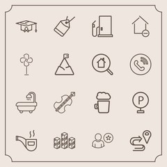 Modern, simple vector icon set with online, music, interior, lot, navigation, tag, beer, alcohol, education, pub, sound, road, paper, vintage, white, musical, graduation, bar, college, sale, car icons