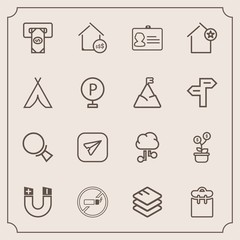 Modern, simple vector icon set with cigarette, identification, growth, real, home, machine, finance, internet, pole, house, estate, cloud, network, search, email, science, price, property, tree icons