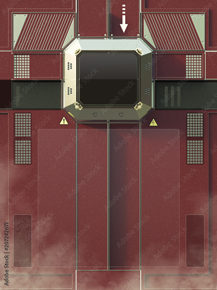Aufkleber rendering hi tech wall with metal block for logo and different details. sci-fi background . futurist