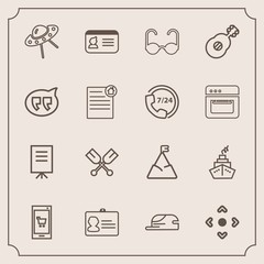 Fototapeta premium Modern, simple vector icon set with white, , glasses, app, document, cap, message, fashion, spacecraft, businessman, sky, meeting, button, spaceship, guitar, musical, arrow, id, space, people icons