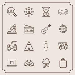 Modern, simple vector icon set with time, party, move, sand, button, vehicle, internet, gift, white, bus, web, truck, man, carnival, profile, tent, camp, network, celebration, sign, male, hour icons