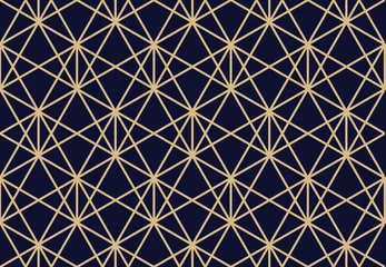 Behang Het geometrische patroon met lijnen. Naadloze vectorachtergrond. Donkerblauwe en gouden textuur. Grafisch modern patroon. Eenvoudig rooster grafisch ontwerp © ELENA