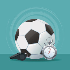 Soccer ball and timer with whistle vector illustration graphic design