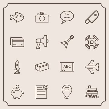 Modern, simple vector icon set with map, sea, white, airplane, sign, ship, photography, estate, money, material, document, speech, plane, chat, vessel, black, real, bank, camera, food, craft icons