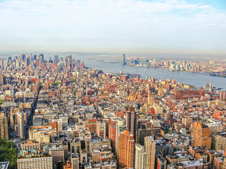 Fototapeta na wymiar Spectacular aerial view of skyscrapers in Manhattan, New York City, United States.