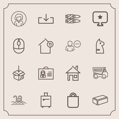 Modern, simple vector icon set with house, person, celebration, female, upload, swimming, trip, water, dumper, bullet, military, lady, present, construction, architecture, horizontal, girl, blue icons