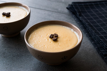 Turkish Coffee Pudding with Coffee Beans Served in Bowls Ready to Eat.