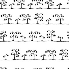 Seamless vector sketch flowers pattern black on white for textile, ceramic, wrapping, craft