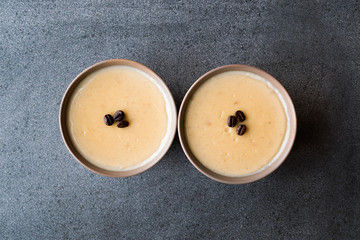 Turkish Coffee Pudding with Coffee Beans Served in Bowls Ready to Eat.