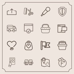 Modern, simple vector icon set with leather, travel, white, map, mobile, location, competition, fashion, scale, bag, flag, download, style, music, thermometer, internet, boxing, object, road icons