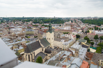 Fototapeta premium View of the city of Lviv from the Town Hall, Ukraine