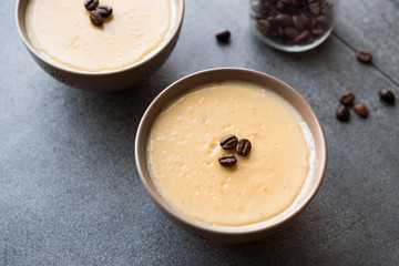 Turkish Coffee Pudding with Coffee Beans Served in Bowls Ready to Eat.