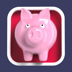 Shiny piggy bank on rounded square background. Application icon