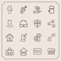 Modern, simple vector icon set with space, investment, building, bank, table, castle, estate, chat, dollar, food, wooden, bulb, mushroom, alcohol, medieval, bird, technology, nature, white, pub icons