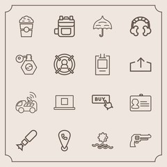 Modern, simple vector icon set with nuclear, umbrella, modern, cafe, morning, nature, phone, sunrise, rain, id, open, buy, internet, profile, mobile, falling, vehicle, satellite, revolver, car icons