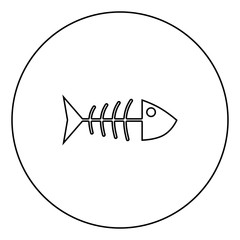 Fish sceleton black icon outline  in circle image