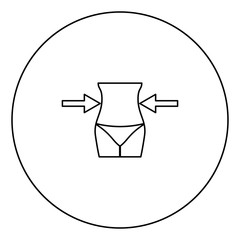 Slimming woman concept black icon outline  in circle image