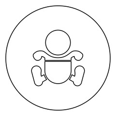 Toddler boy with diapers black icon outline  in circle image
