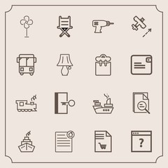 Modern, simple vector icon set with travel, list, web, unknown, machine, tool, supermarket, military, page, war, railway, door, contract, notebook, ventilator, ship, real, hand, , transportation icons