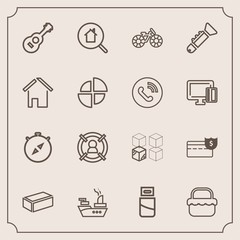 Modern, simple vector icon set with business, military, technology, material, sea, relocation, estate, ship, real, grass, cable, food, usb, marketing, bike, guitar, target, white, building, bank icons