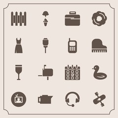 Modern, simple vector icon set with message, protection, technology, box, river, animal, food, tv, schedule, coffee, post, timetable, fence, briefcase, espresso, caffeine, cream, day, sound, sky icons
