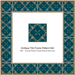 Naklejka premium Antique tile frame pattern set curve check cross round dot line