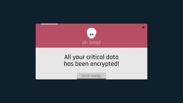 Your critical data has been encrypted warning message on screen, alert. Computer or smartphone notification on screen