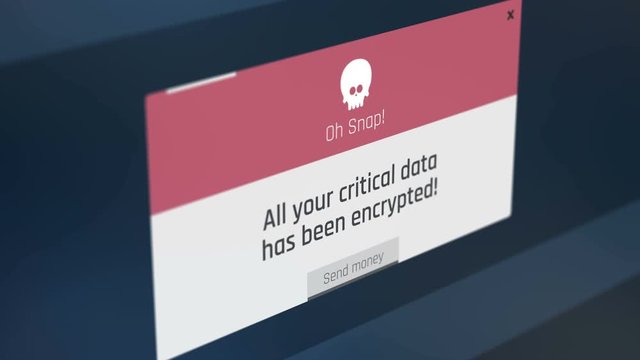 Your data has been encrypted, send money warning message on screen, hacking. Computer or smartphone notification on screen