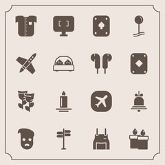 Modern, simple vector icon set with space, graphic, road, fire, monitor, uniform, new, airplane, map, play, notification, decoration, candle, spring, hipster, direction, clothing, game, plane icons