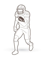 American Football player action, sport concept outline graphic vector.