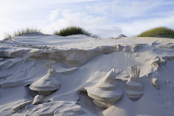 Natural structures in the sand, beautiful beach of the island "Amrum" in late afternoon. North Sea, Northern Germany