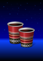 Arabian Red Saudi Traditional Sadu Theme Paper Plastic Cup Vector 3D - obrazy, fototapety, plakaty