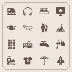 Modern, simple vector icon set with wagasa, food, locomotive, umbrella, sweet, transport, chocolate, japan, train, bed, clothes, culture, audio, child, baby, auto, technology, van, keyboard, car icons