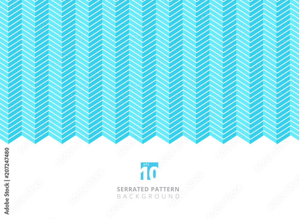 Poster abstract white color serrated lines pattern on blue background with copy space.