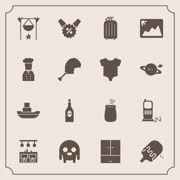 Modern, simple vector icon set with business, telephone, stationary, dessert, ufo, price, bonfire, ship, boat, musical, sign, hot, alcohol, ice, drink, sea, fireplace, travel, alien, monster icons