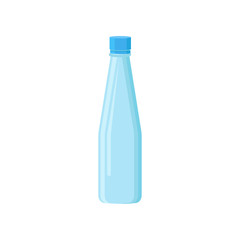 Small plastic bottle with lid for mineral water. Transparent container for storage liquids. Flat vector element for banner or poster