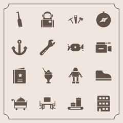 Modern, simple vector icon set with toothbrush, science, desk, favour, brush, robot, travel, cosmonaut, cream, electric, north, marine, map, tooth, equipment, wrench, dessert, tool, work, cosmos icons