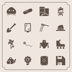 Modern, simple vector icon set with beverage, summer, sport, fun, medicine, estate, fiction, japanese, alien, flower, robot, space, sky, artist, cyborg, futuristic, ufo, blossom, play, drink icons