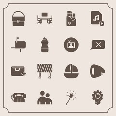 Modern, simple vector icon set with spring, file, desk, bag, vessel, box, guitar, musical, communication, ocean, sea, people, traffic, street, business, food, mail, floral, sale, wand, sweet icons