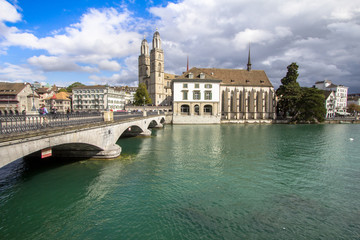Limmat and Grossmuenster, Zurich